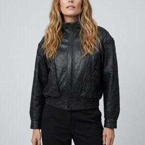 Leather Moto Bomber Jacket Aviator Vintage 1980s Flight Jacket Size Large